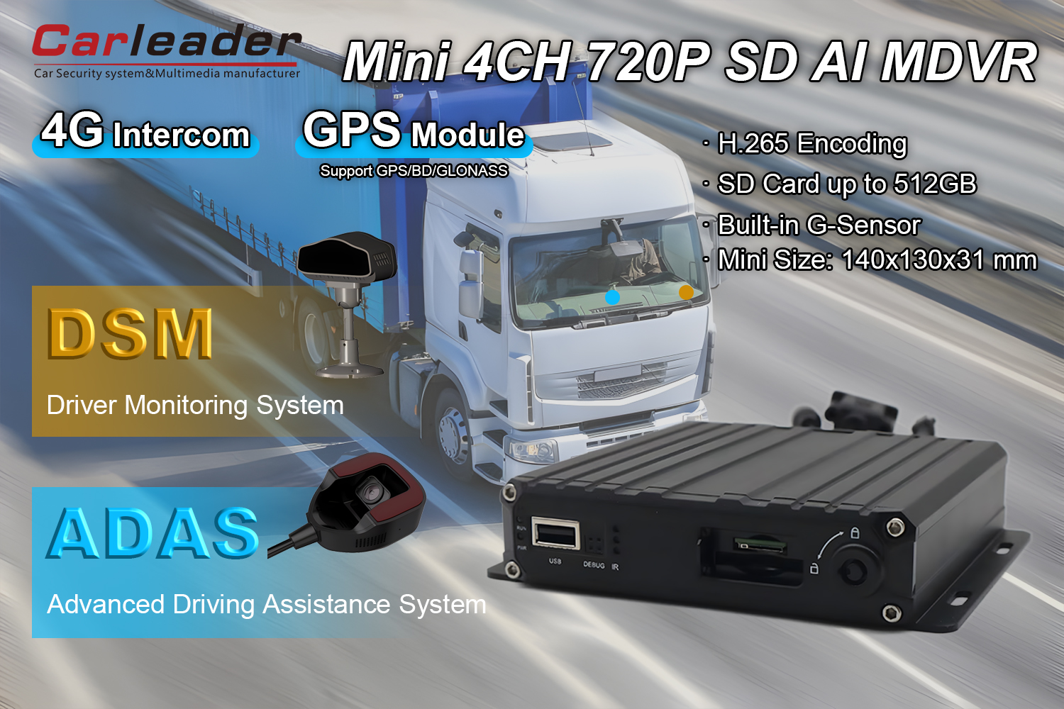 4CH AHD 1080P SD-картичка AI MDVR Поддршка за DSM ADAS