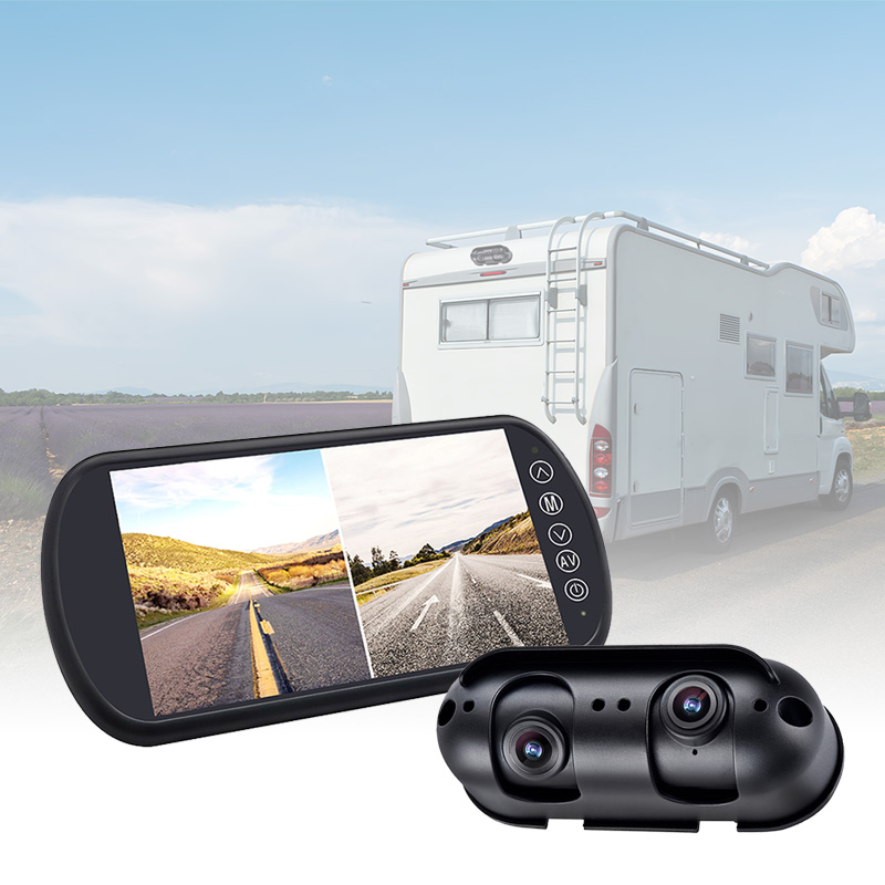 Заштитете го вашиот RV/Motothome со Carleader 7-инчен систем за монитор со огледало со поделен поглед на двоен објектив